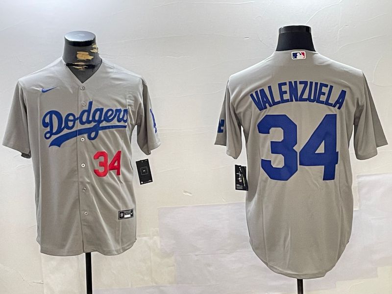 Men Los Angeles Dodgers #34 Valenzuela Grey Game 2024 Nike MLB Jersey style 11201->los angeles dodgers->MLB Jersey